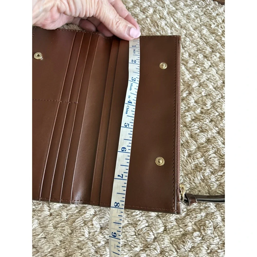 Massimo Dutti Chocolate Brown Leather Double Zip Wallet Large
